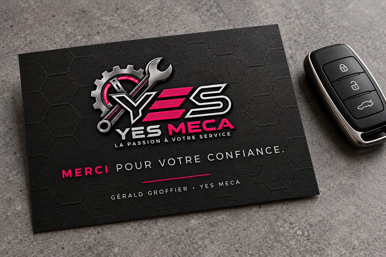 Carte de remerciement YES MECA — Une attention à la restitution du véhicule.