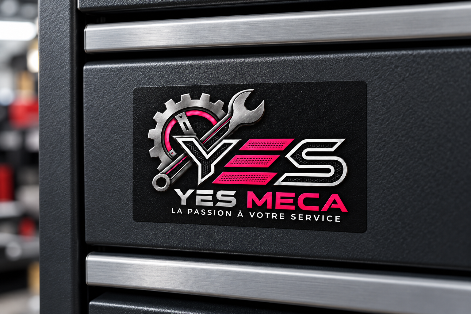 Étiquette d’atelier YES MECA — Signer le matériel avec sobriété.