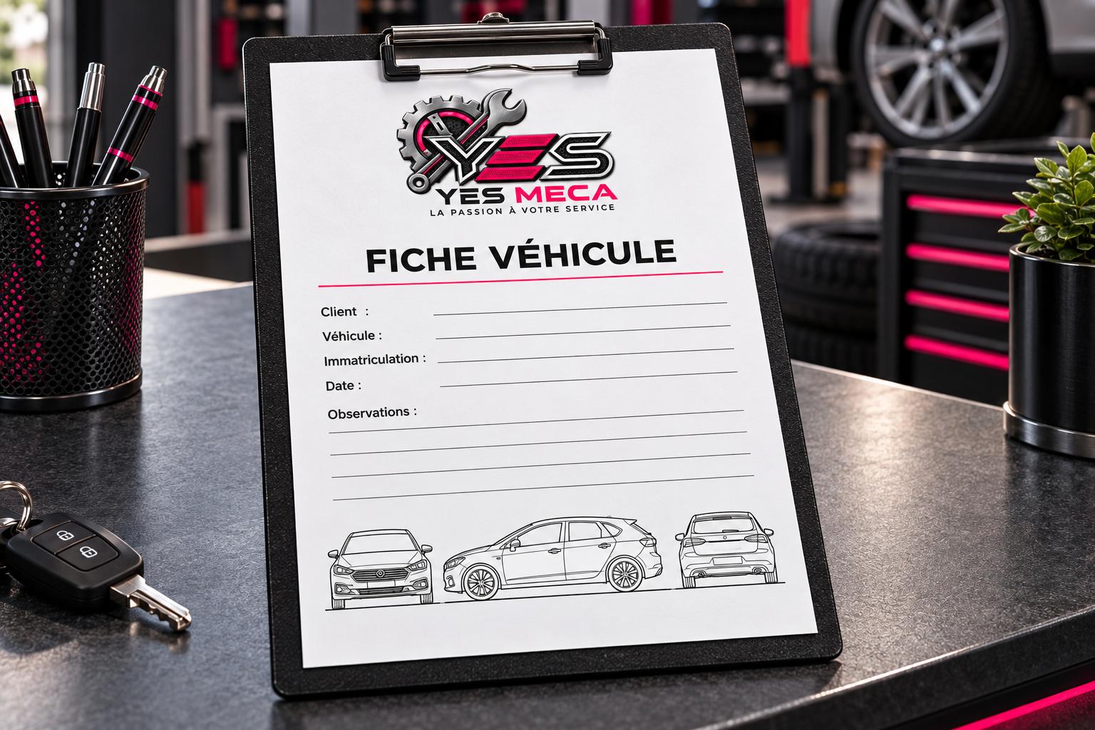 Fiche véhicule YES MECA — L’équivalent métier du cartouche de plan.