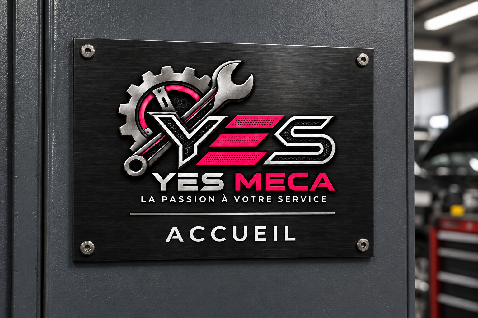 Plaque de porte YES MECA — Identifier l’accueil sans multiplier les signes.