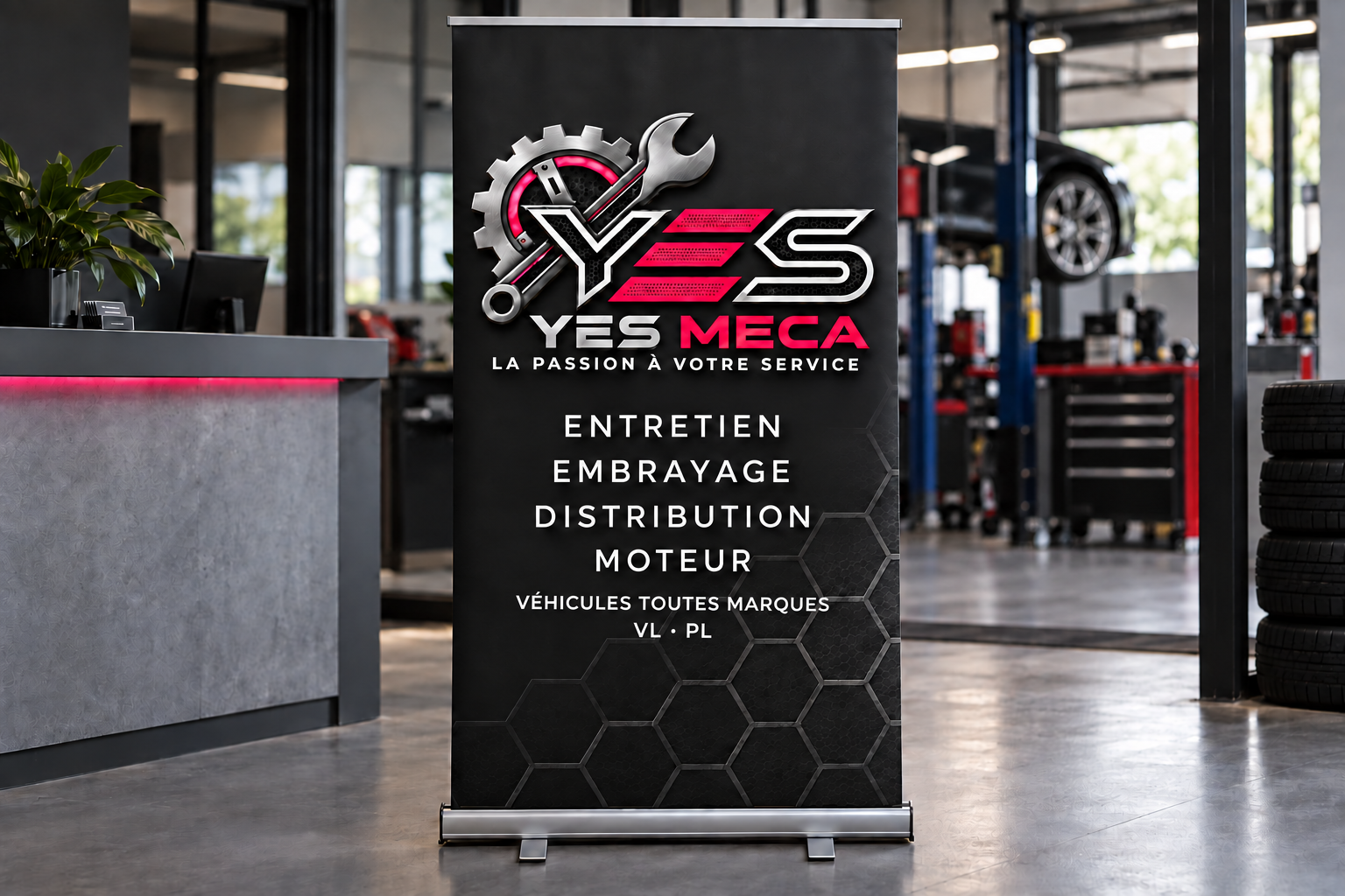 Roll-up YES MECA — Véhicules toutes marques · VL – PL. Entretien, embrayage, distribution et moteur.